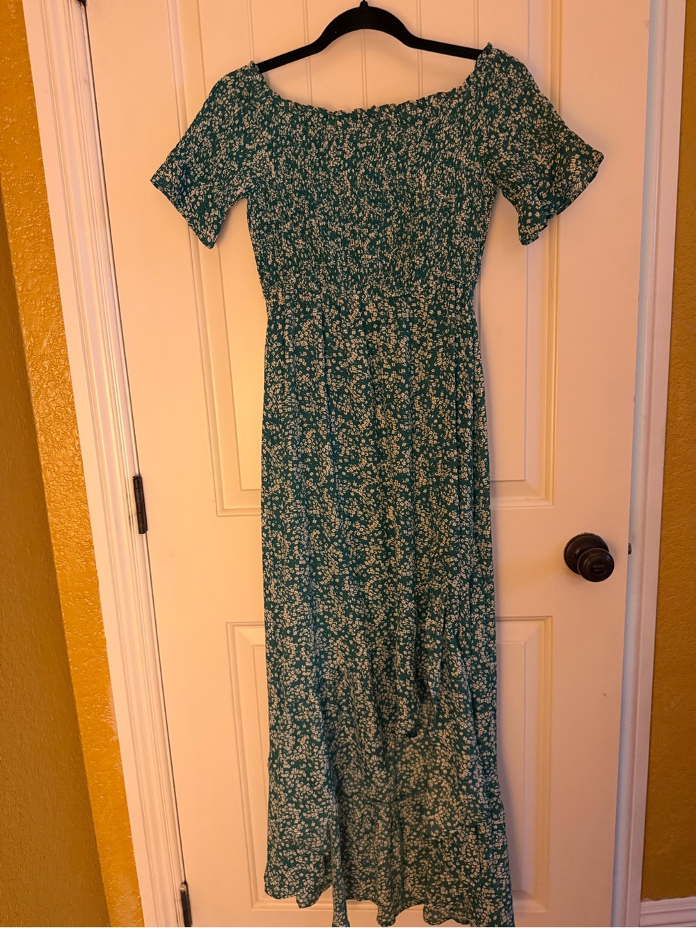 Lulu's Teal Green Floral Off-the-Shoulder Maxi Dress